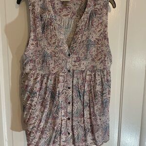 Paisley Button-Down Sleeveless Top